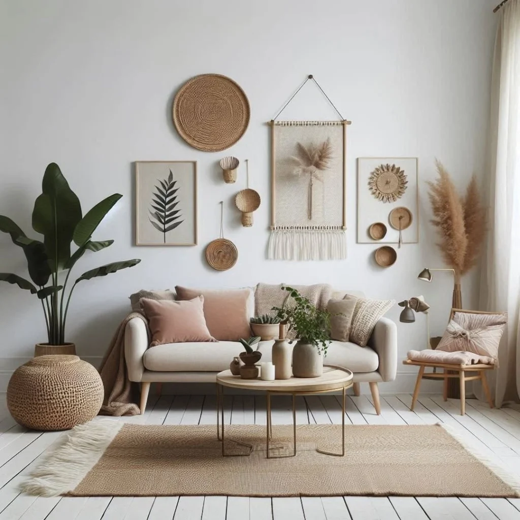 Modern boho living room gallery wall