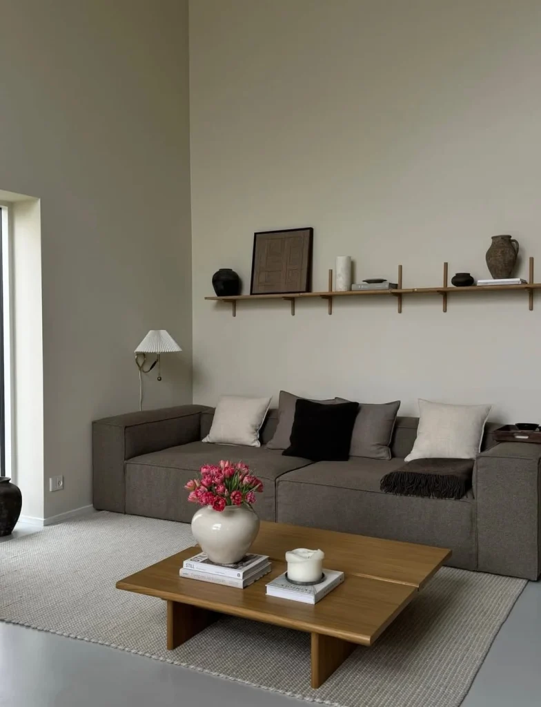  Minimalist Scandinavian living room with grey sofa