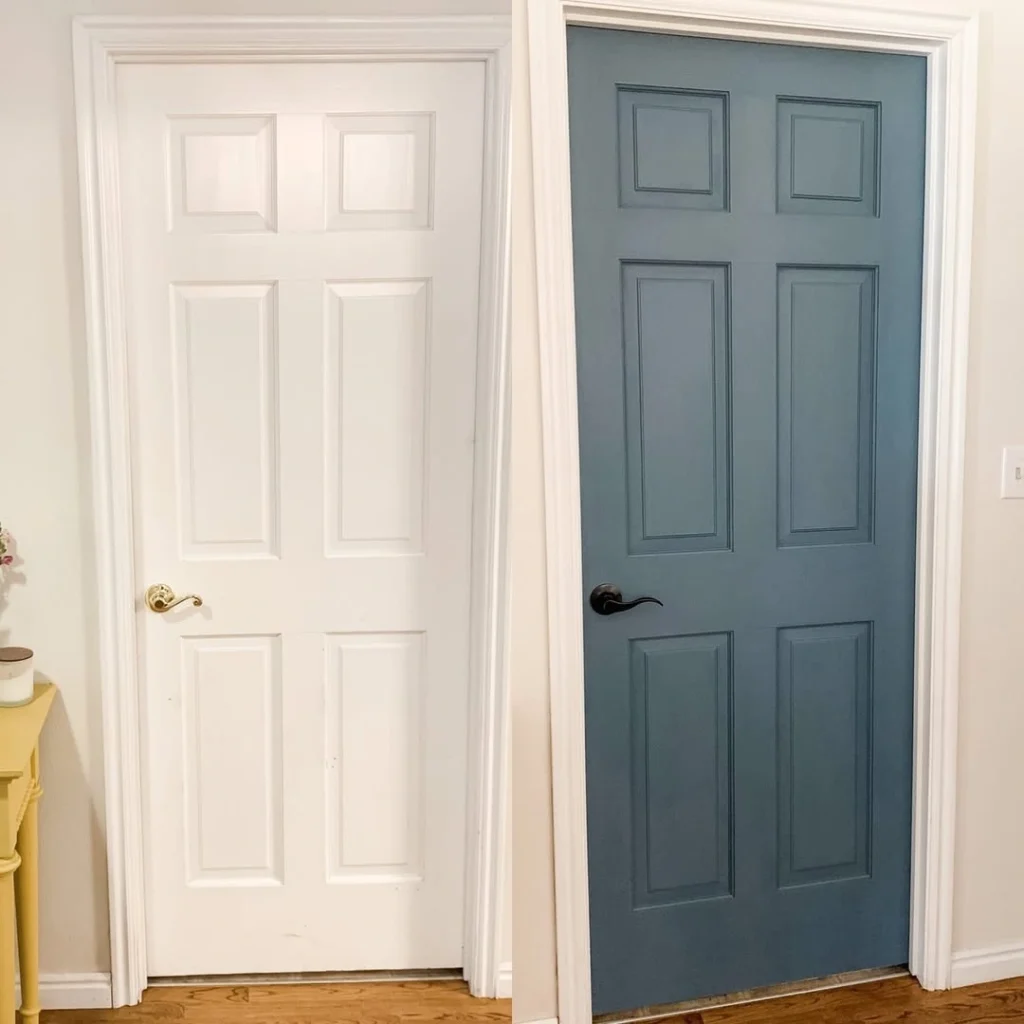 Before and after of a six-panel interior door